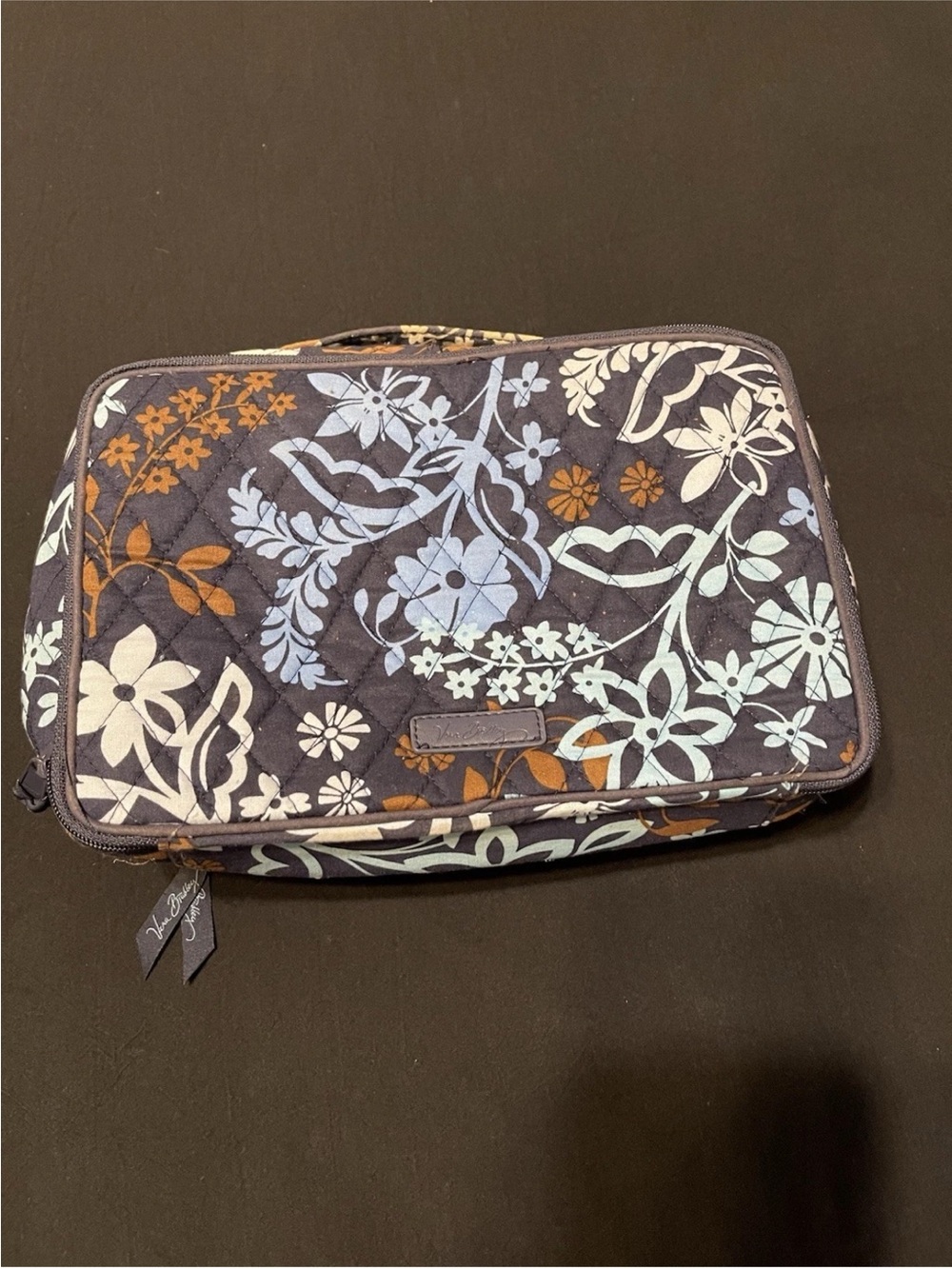 JAVA FLORAL Blue Medium Makeup Cosmetic Travel Bag VERA BRADLEY EUC